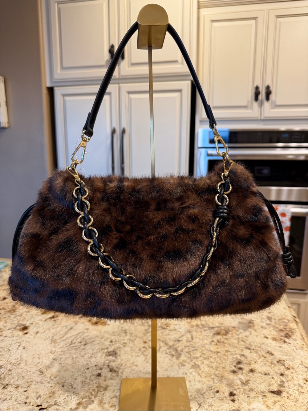 BCBG GENERATION Brown Faux Fur Chain-Handle Shoulder Bag